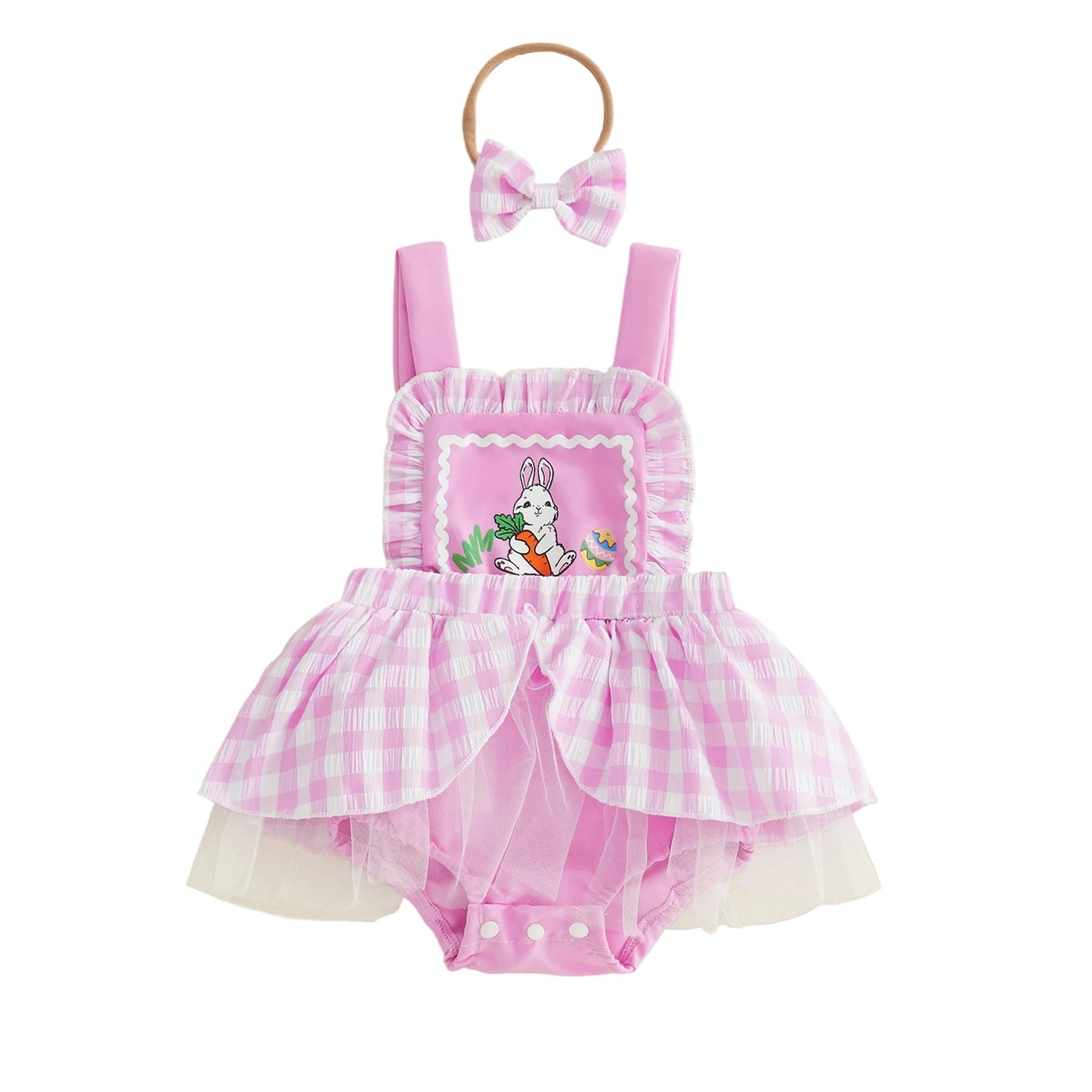 Adorable Toddler Easter Outfit Set with Bunny Print Romper Dress Sleeveless Jumpsuit and Matching Headband for Girls