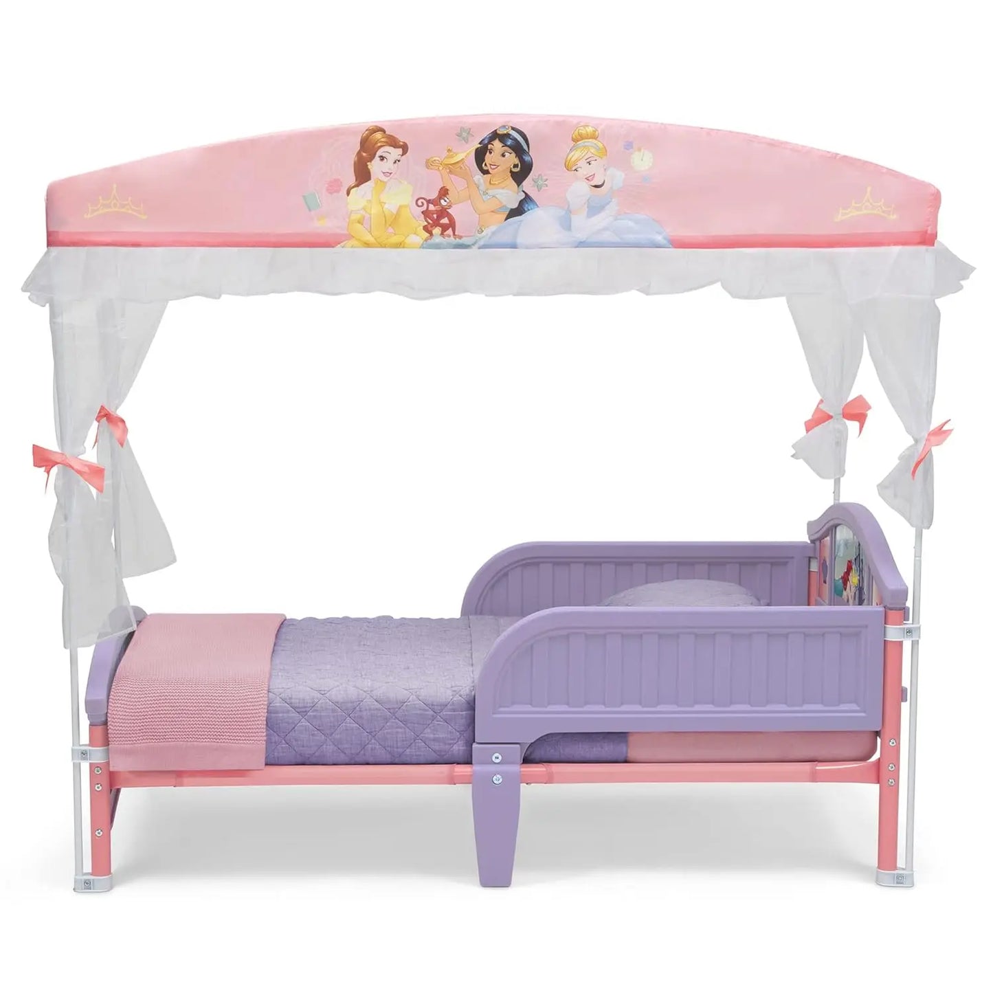 Princess Canopy Toddler Bed with Guardrails, Safe Transition from Crib to Big-Kid Bed for Ages 15 Months+