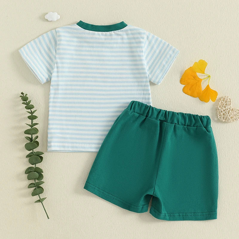Adorable Infant Summer Ensemble with Cute Duck Design and Matching Striped Shorts for a Stylish Look - 2 Piece Set