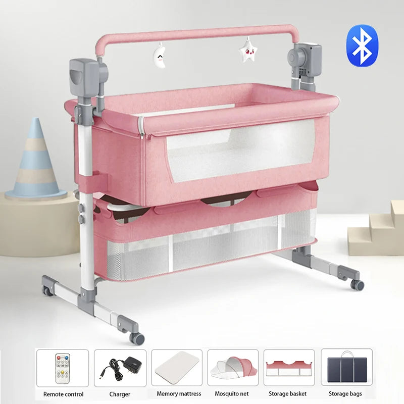 Electric Baby Rocking Bed Bluetooth Remote Control Baby Crib Multifunctional Baby Cot for Newborns Timed movement - Portable for Baby