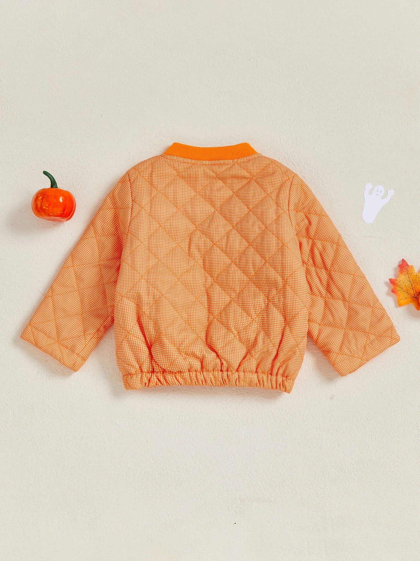 Infant Halloween Costume Pumpkin Ghost Print Long Sleeve Button Up Stand Collar Quilted Jacket with Pockets for Toddlers