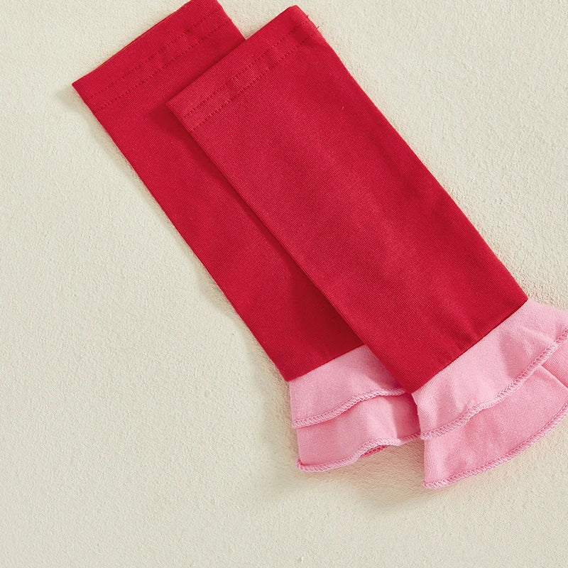 Baby's 1st Valentine Outfit Letter Print Long Sleeve Romper with Heart Print Pants and Bow Tie Headband Socks Set