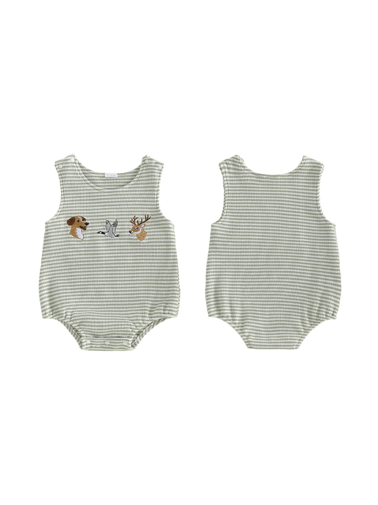 Adorable Toddler Boy s Sleeveless Romper with Cute Animal Embroidery and Striped Design Perfect for Summer Fun