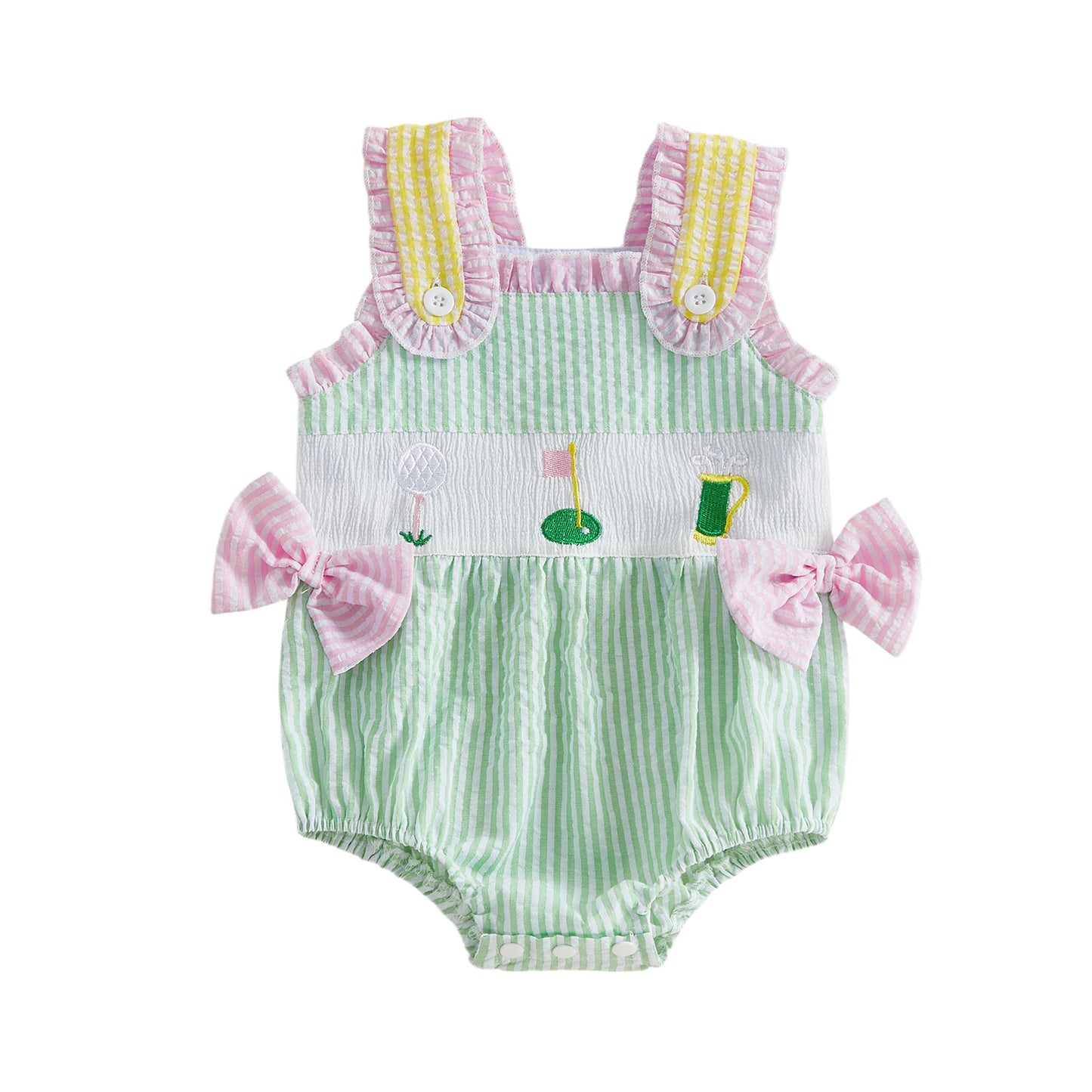 Adorable Toddler Floral Print Sleeveless Romper with Bow Detail and Ruffle Trim Summer Jumpsuit Infant Outfit for Girls