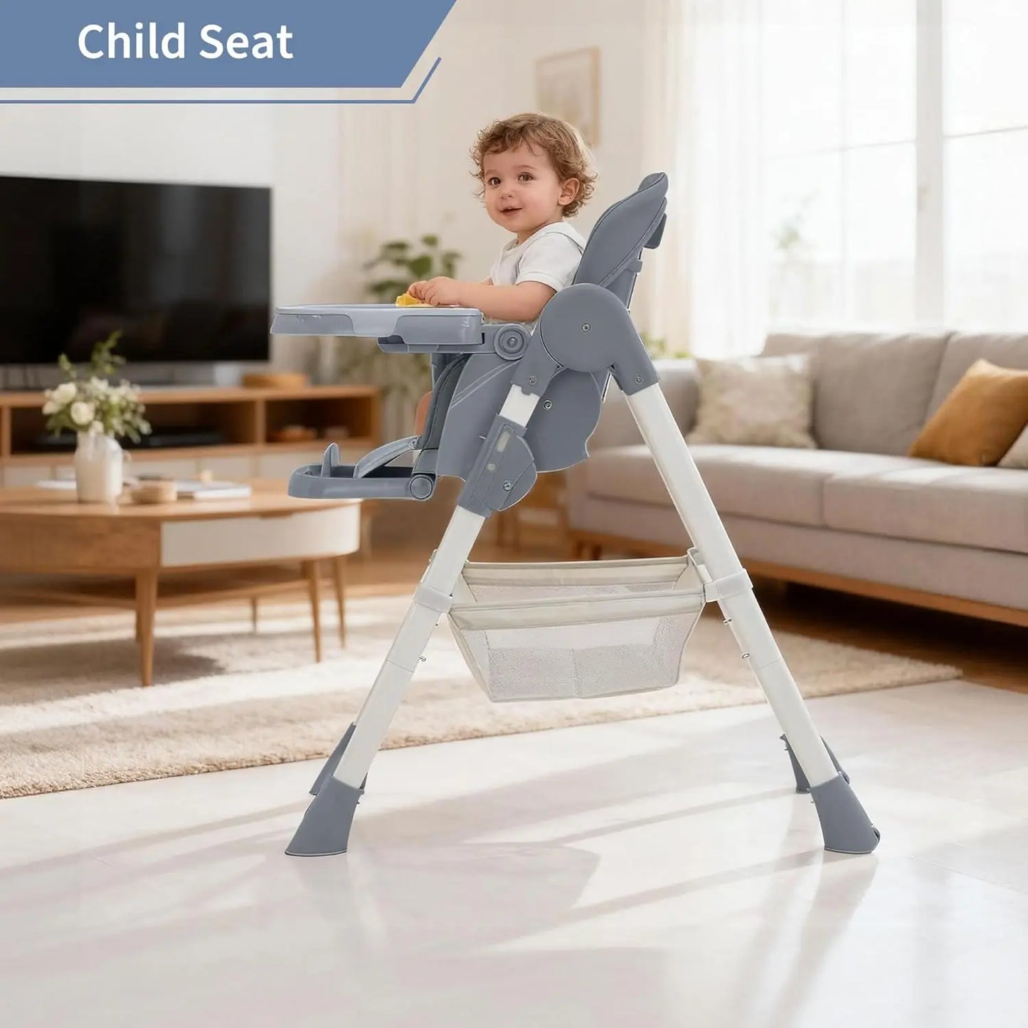 Baby High Chair,Foldable Portable Highchair for Babies and Toddlers with Adjustable Footrest & 5-Point Harness,for Ages 6-36 mth