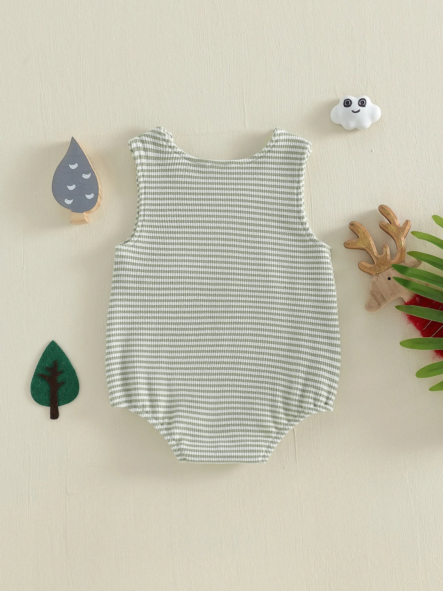 Adorable Toddler Boy s Sleeveless Romper with Cute Animal Embroidery and Striped Design Perfect for Summer Fun