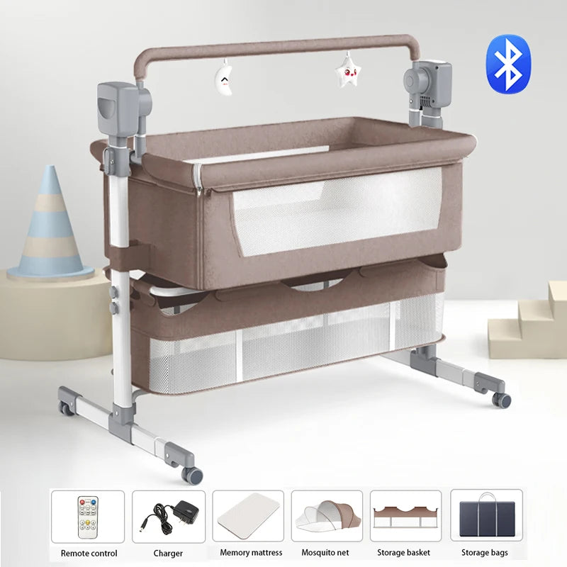Electric Baby Rocking Bed Bluetooth Remote Control Baby Crib Multifunctional Baby Cot for Newborns Timed movement - Portable for Baby