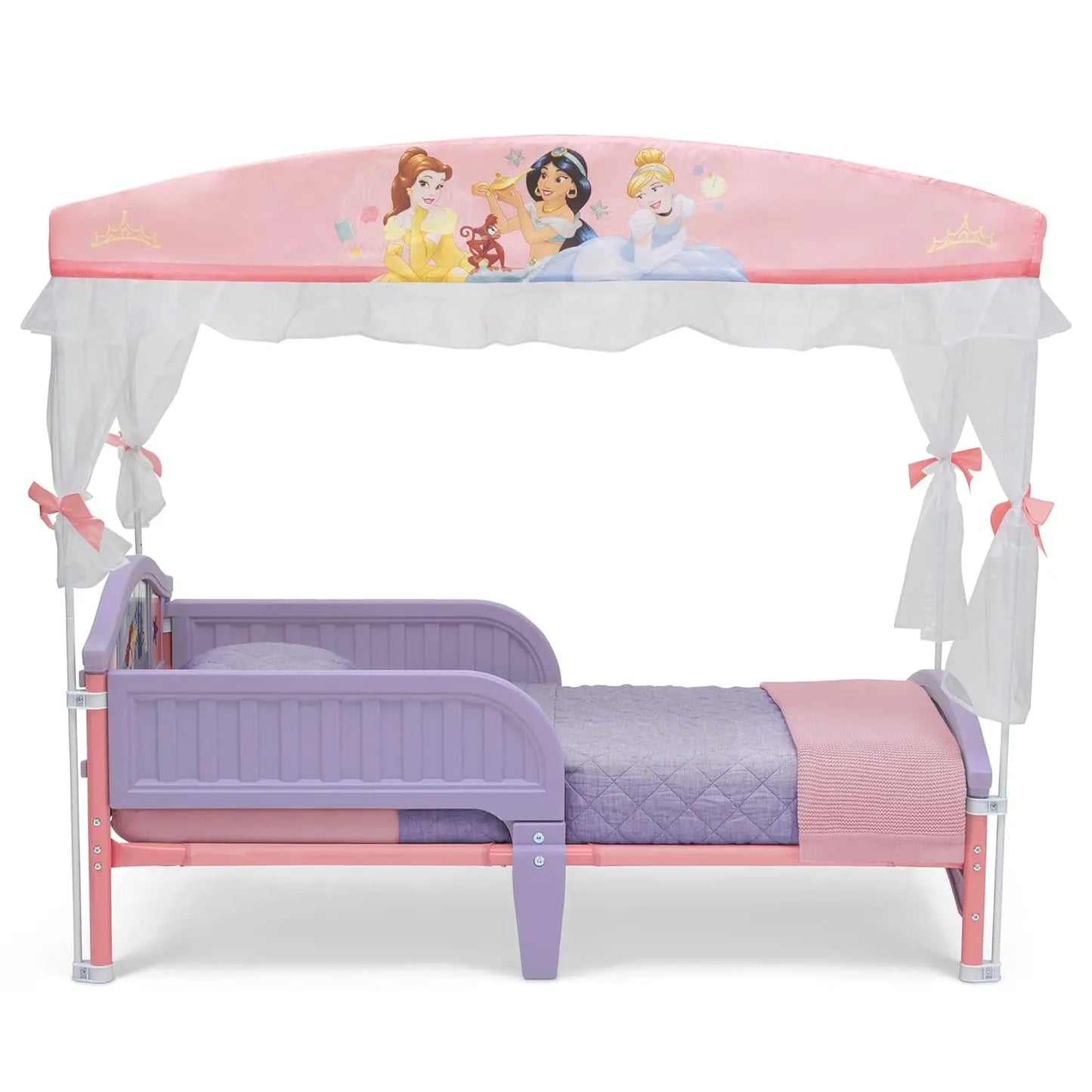 Princess Canopy Toddler Bed with Guardrails, Safe Transition from Crib to Big-Kid Bed for Ages 15 Months+