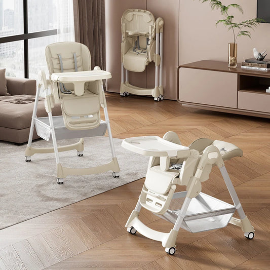 Baby High Chair,Foldable Portable Highchair for Babies and Toddlers with Adjustable Footrest & 5-Point Harness,for Ages 6-36 mth