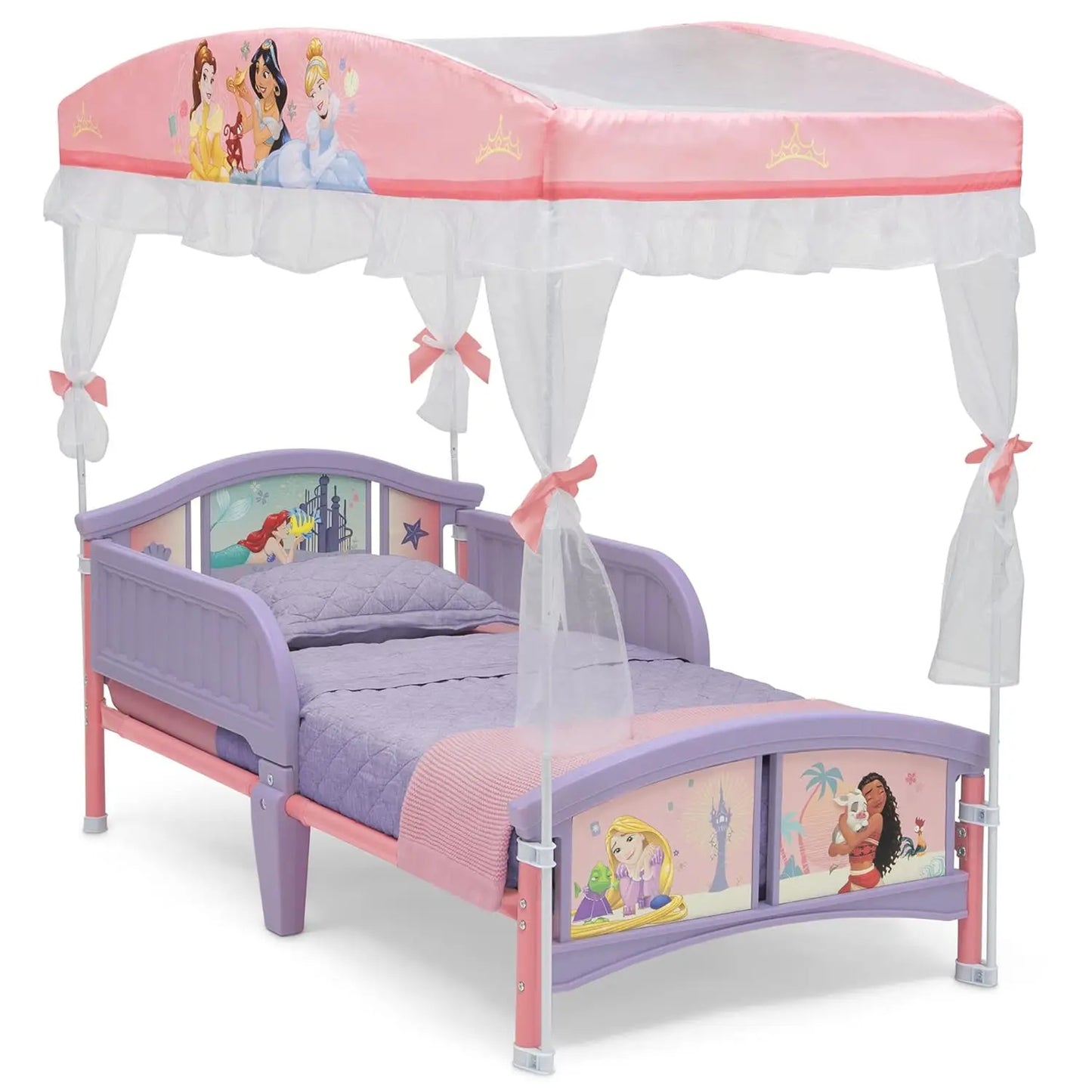 Princess Canopy Toddler Bed with Guardrails, Safe Transition from Crib to Big-Kid Bed for Ages 15 Months+