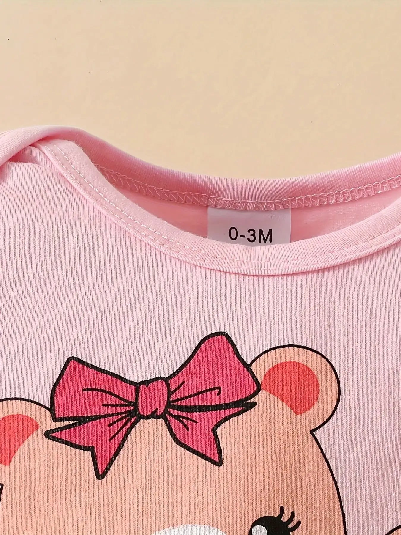 Baby Girl Summer 3pcs Outfit - Cartoon Bear Print Ruffle Top + Shorts + Headband
