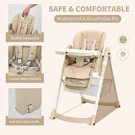 Baby High Chair,Foldable Portable Highchair for Babies and Toddlers with Adjustable Footrest & 5-Point Harness,for Ages 6-36 mth