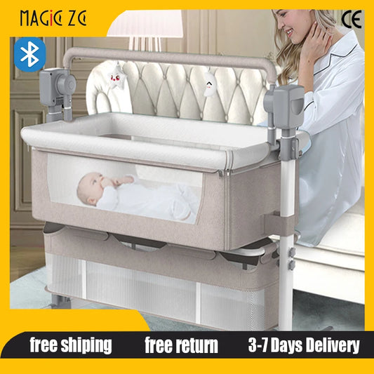Electric Baby Rocking Bed Bluetooth Remote Control Baby Crib Multifunctional Baby Cot for Newborns Timed movement - Portable for Baby