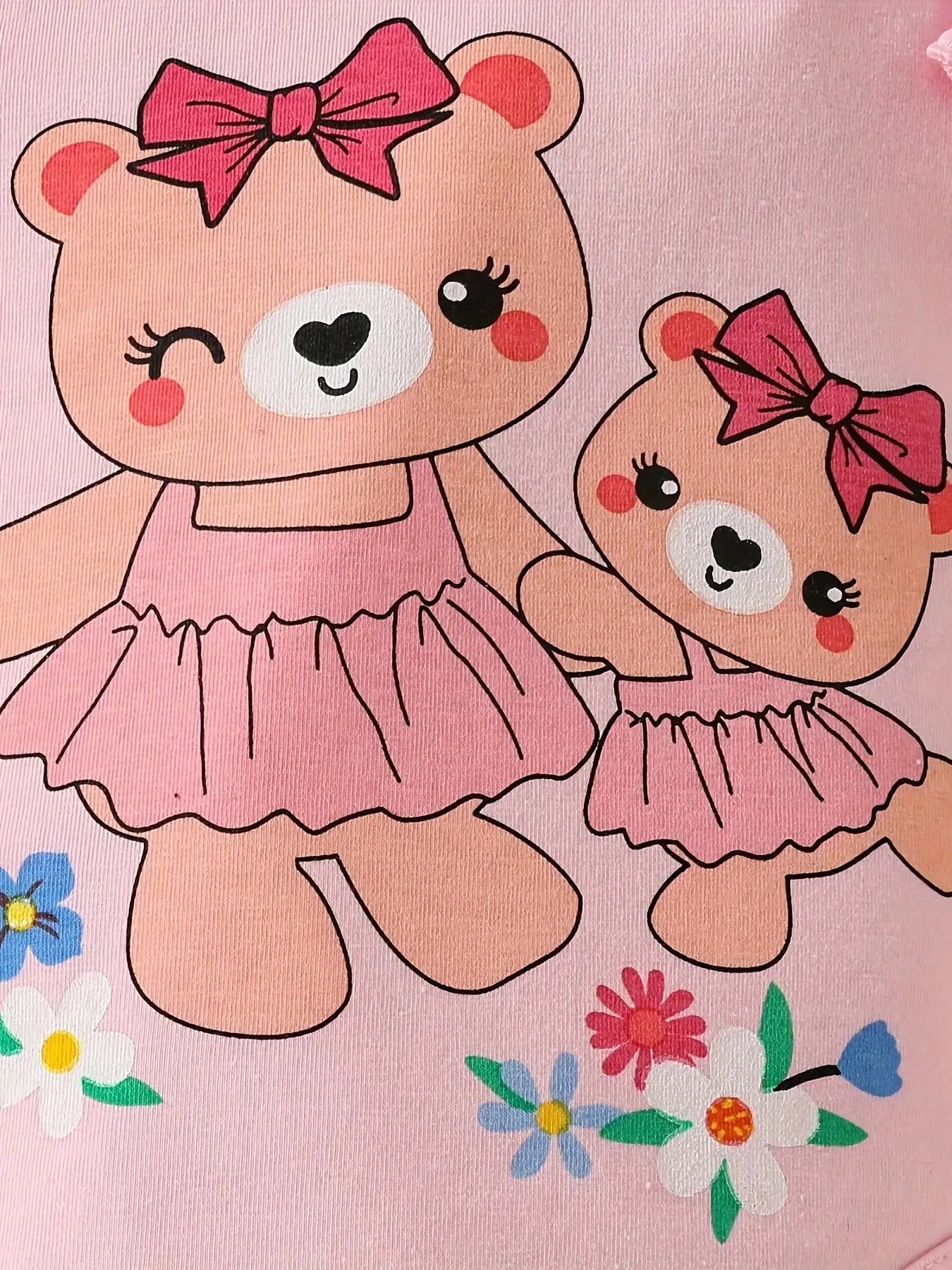 Baby Girl Summer 3pcs Outfit - Cartoon Bear Print Ruffle Top + Shorts + Headband