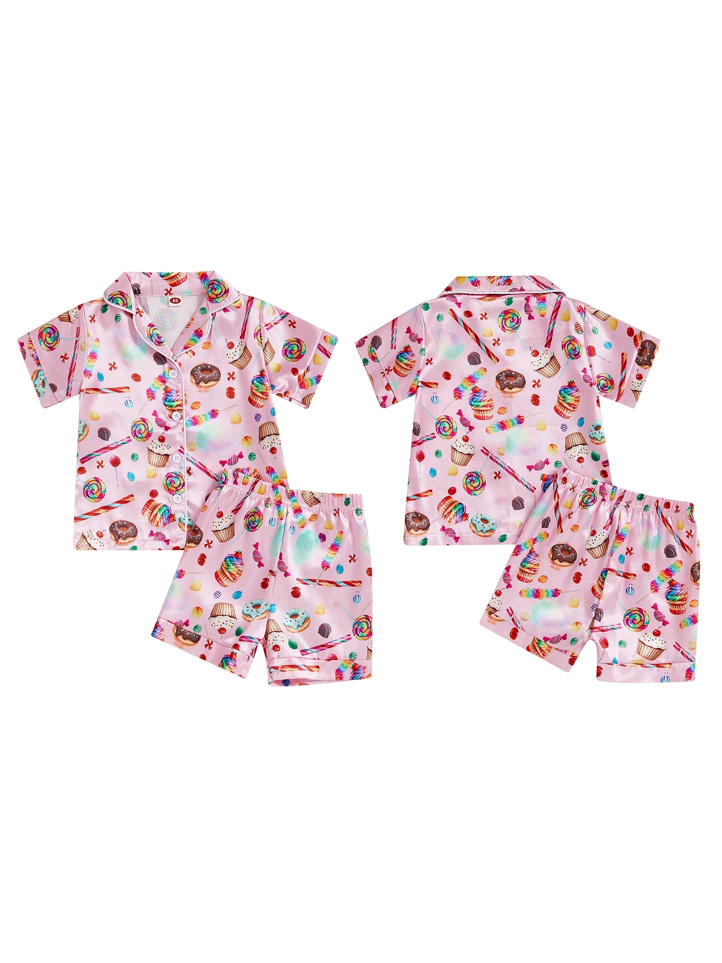 Toddler Boy Pajama Set short sleeve donuts and candy print - Elastic Waist Pants 2 Piece Sleepwear Outfit for Kids
