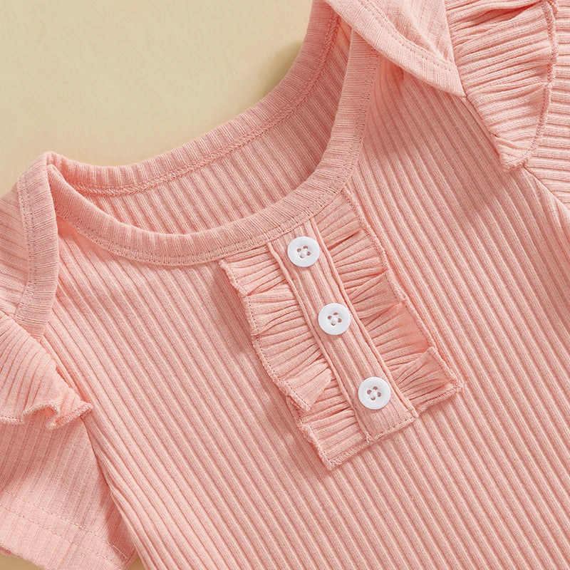 Toddler Girls 3 Piece Outfit Set Ruffle Sleeve Bodysuit Floral Bell Bottom Pants Headband Set for Baby Girl