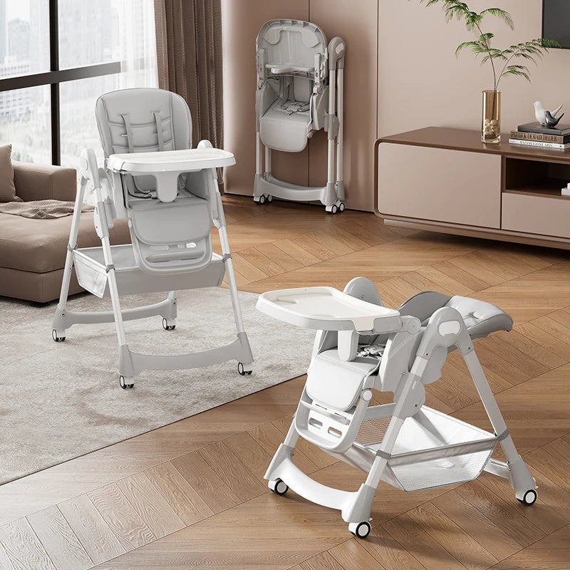 Baby High Chair,Foldable Portable Highchair for Babies and Toddlers with Adjustable Footrest & 5-Point Harness,for Ages 6-36 mth