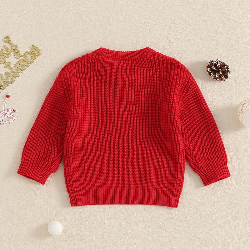 Toddler Holiday Sweater Cozy Knitted Reindeer Pattern Crew Neck Pullover Festive Christmas Jumper for Kids
