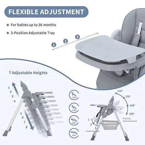 Baby High Chair,Foldable Portable Highchair for Babies and Toddlers with Adjustable Footrest & 5-Point Harness,for Ages 6-36 mth