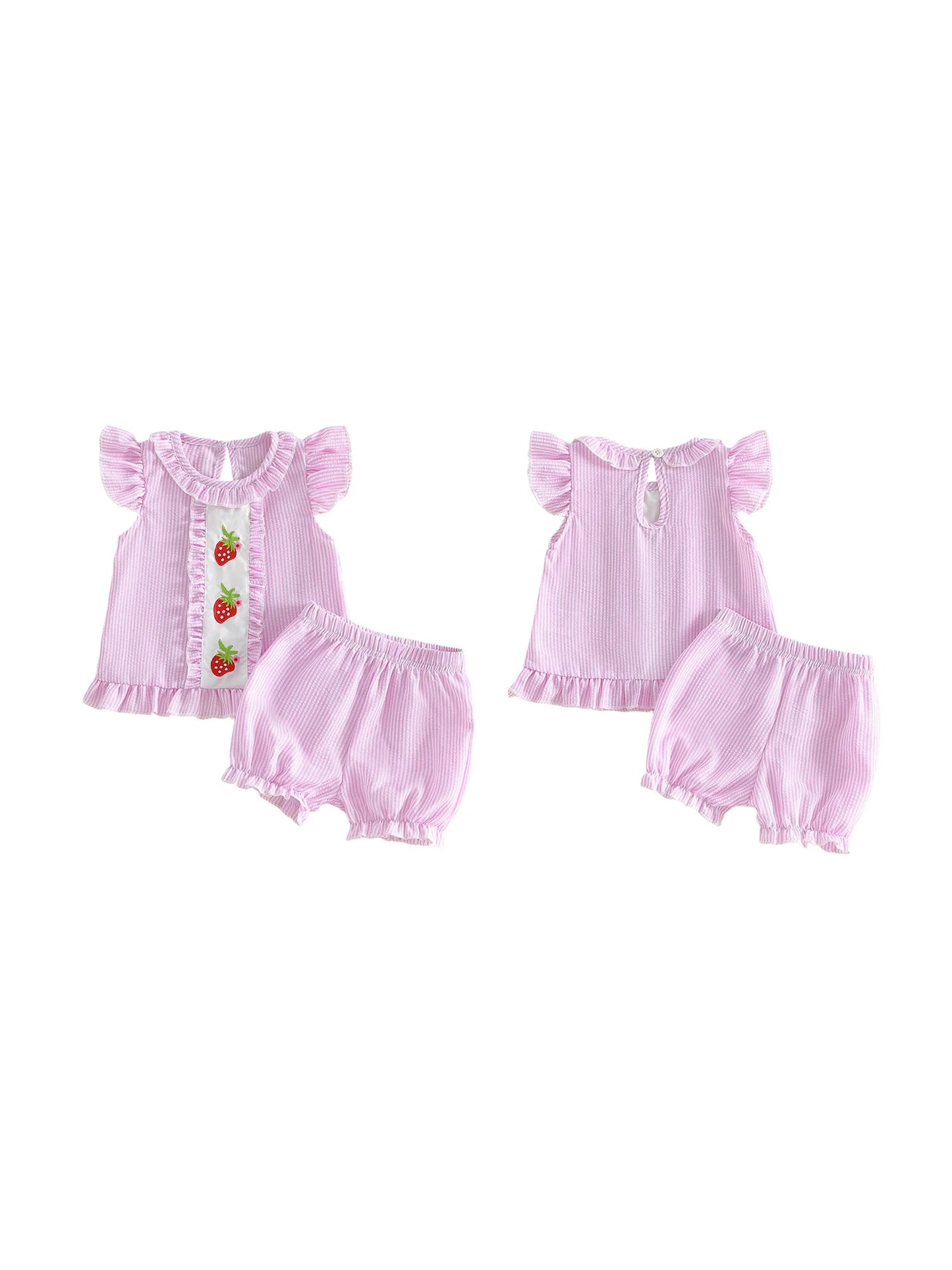 Toddler Girl 2-Piece Summer Set with Ruffle Sleeve Watermelon Embroidery Top and Shorts Cute Baby Girl Outfit for Spring