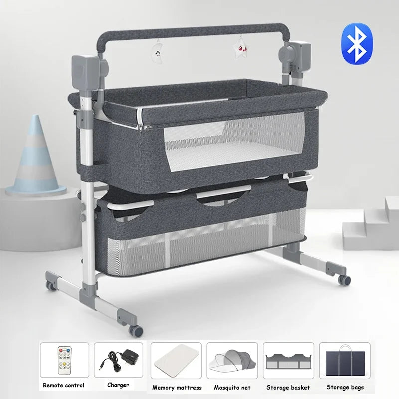 Electric Baby Rocking Bed Bluetooth Remote Control Baby Crib Multifunctional Baby Cot for Newborns Timed movement - Portable for Baby