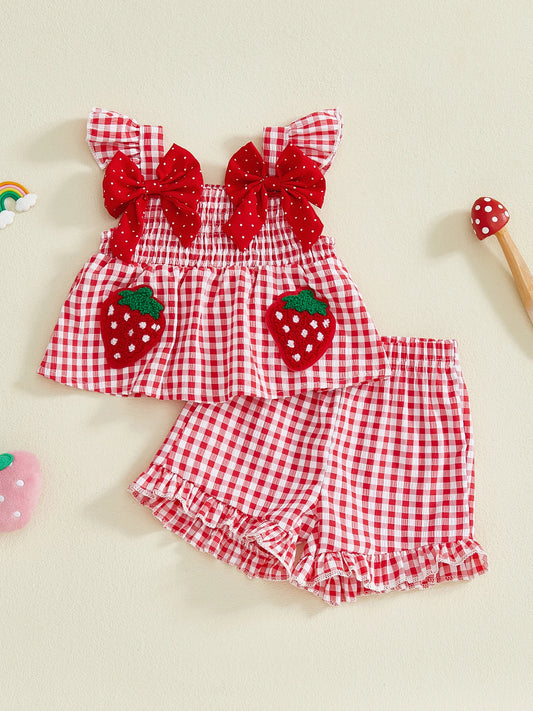 Adorable Infant Girl Floral Print Sleeveless Top and Shorts Set with Bow Detail and Ruffle Trim for Summer Fun