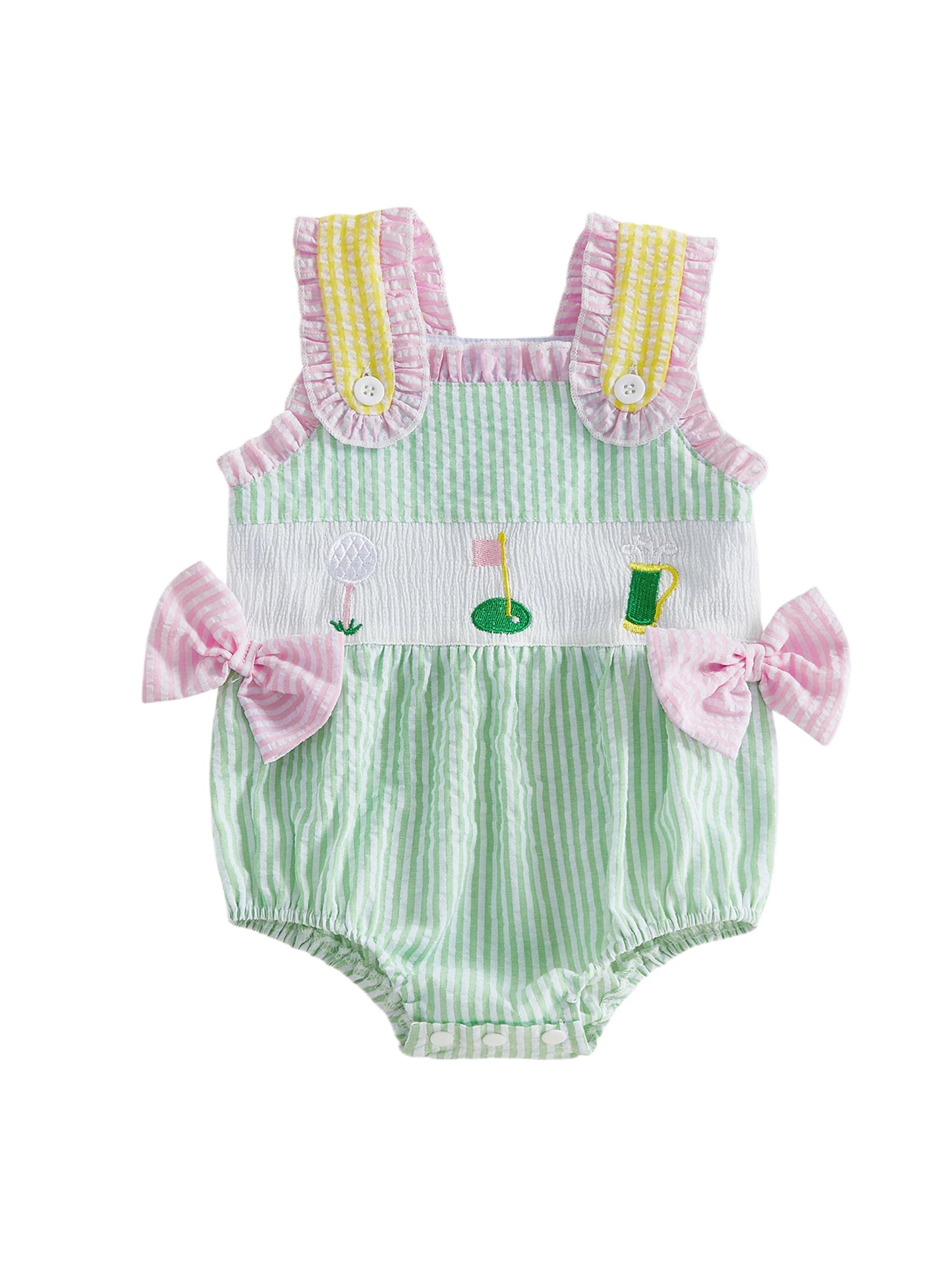 Adorable Toddler Floral Print Sleeveless Romper with Bow Detail and Ruffle Trim Summer Jumpsuit Infant Outfit for Girls